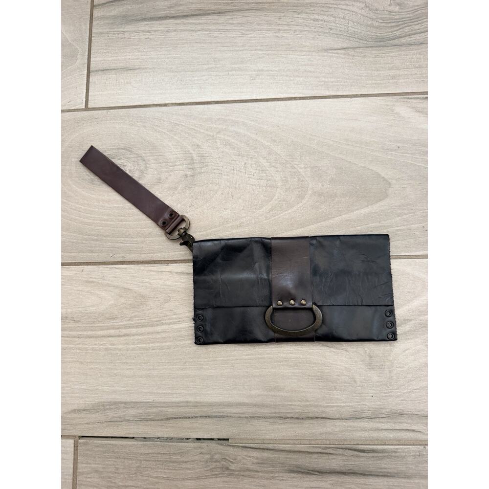 Rebel D-ring Clutch Removable Wristlet Antique Brass Italian Leather USA RG